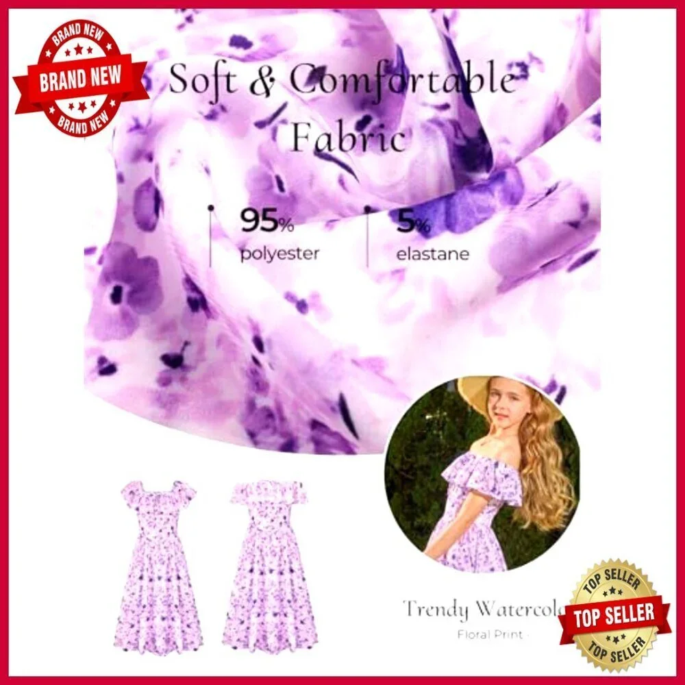 Floral Midi Dress Off Shoulder Ruffle Summer Elegant Chic Girls Fashion